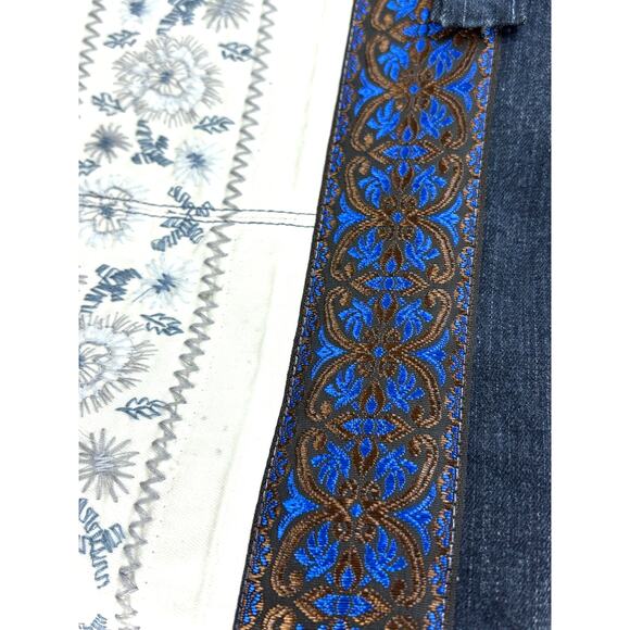 Handmade Upcycled Color Block Embroidered Shoulder Tote Bag Cotton Lined Pockets - Picture 5 of 12